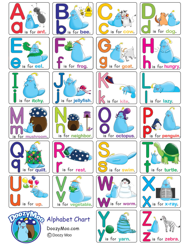 Alphabet Chart With Pictures Free Printable Doozy Moo