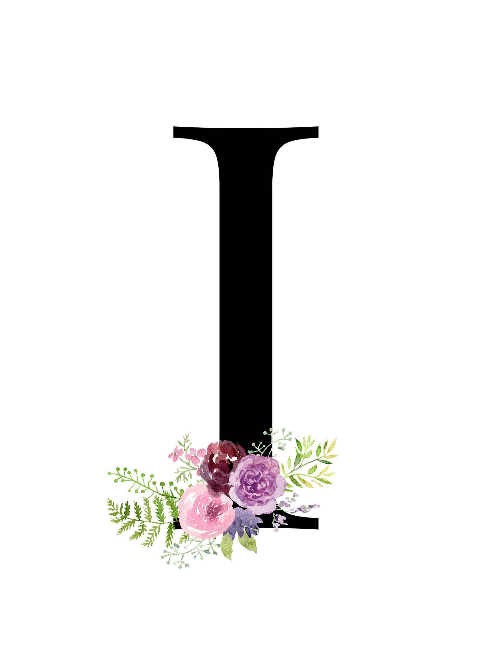 Letter I Floral Alphabet Instant Digital Download Letter I Floral 
