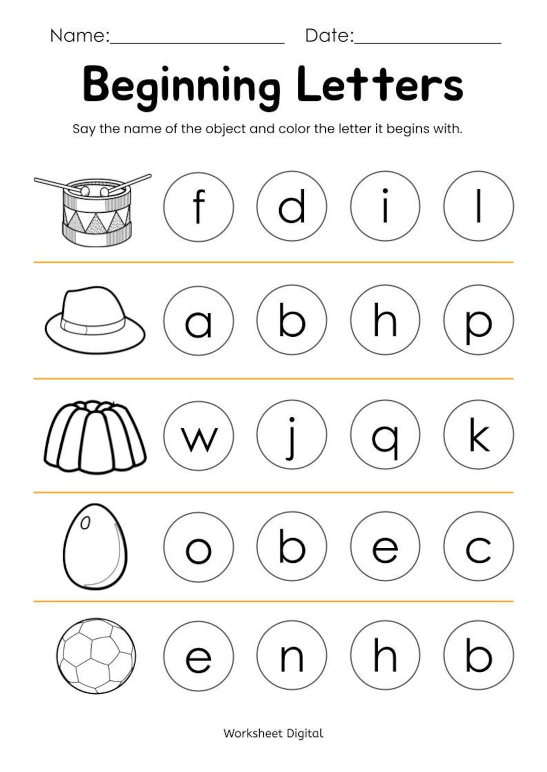 10 Printable Beginning Letters Worksheets For Kindergarten Preschool Homeschool, Educational Printables - Etsy intended for Printable Alphabet Kindergarten Worksheets