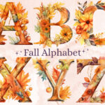 25 Png Watercolor Fall Alphabet Clipart, Floral Autumn Letters  Illustrations Clip Art, Fall Pumpkin Alphabet Png, Autumn Leaves Typography Pertaining To Printable Fall Alphabet Letters