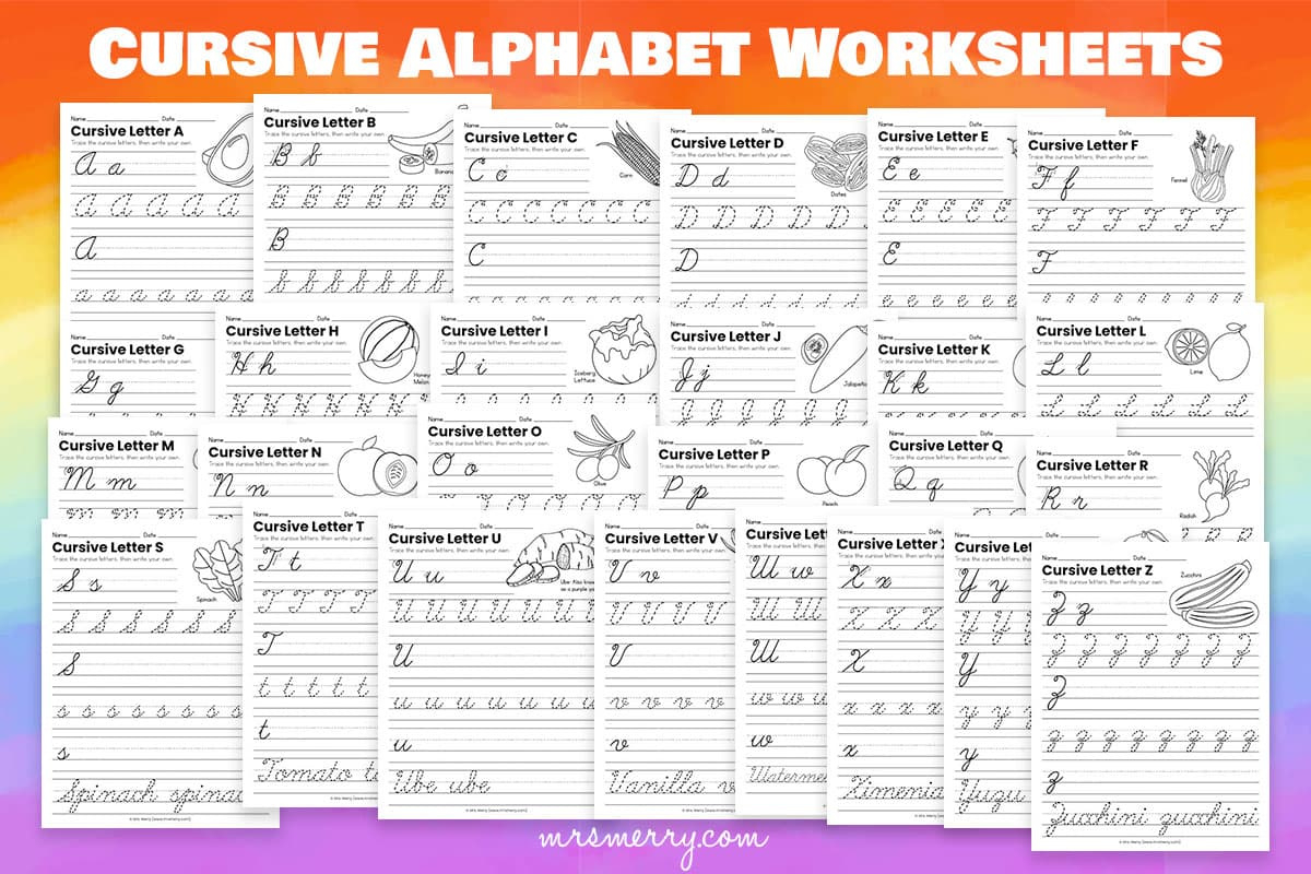 26 Cursive Alphabet Writing Worksheets From A To Z | Mrs. Merry inside Cursive Alphabet A To Z Printable