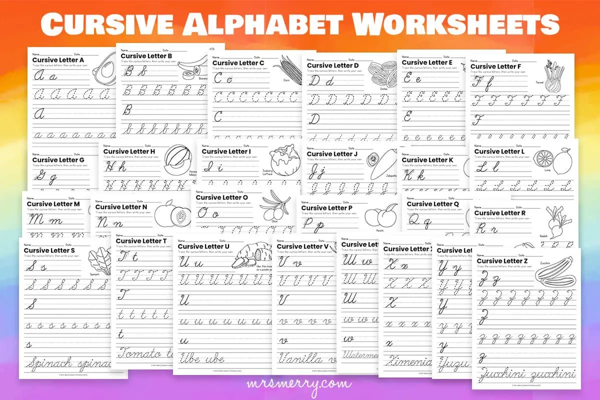 26 Cursive Alphabet Writing Worksheets From A To Z | Mrs. Merry inside Cursive Writing Alphabet Worksheets Printable