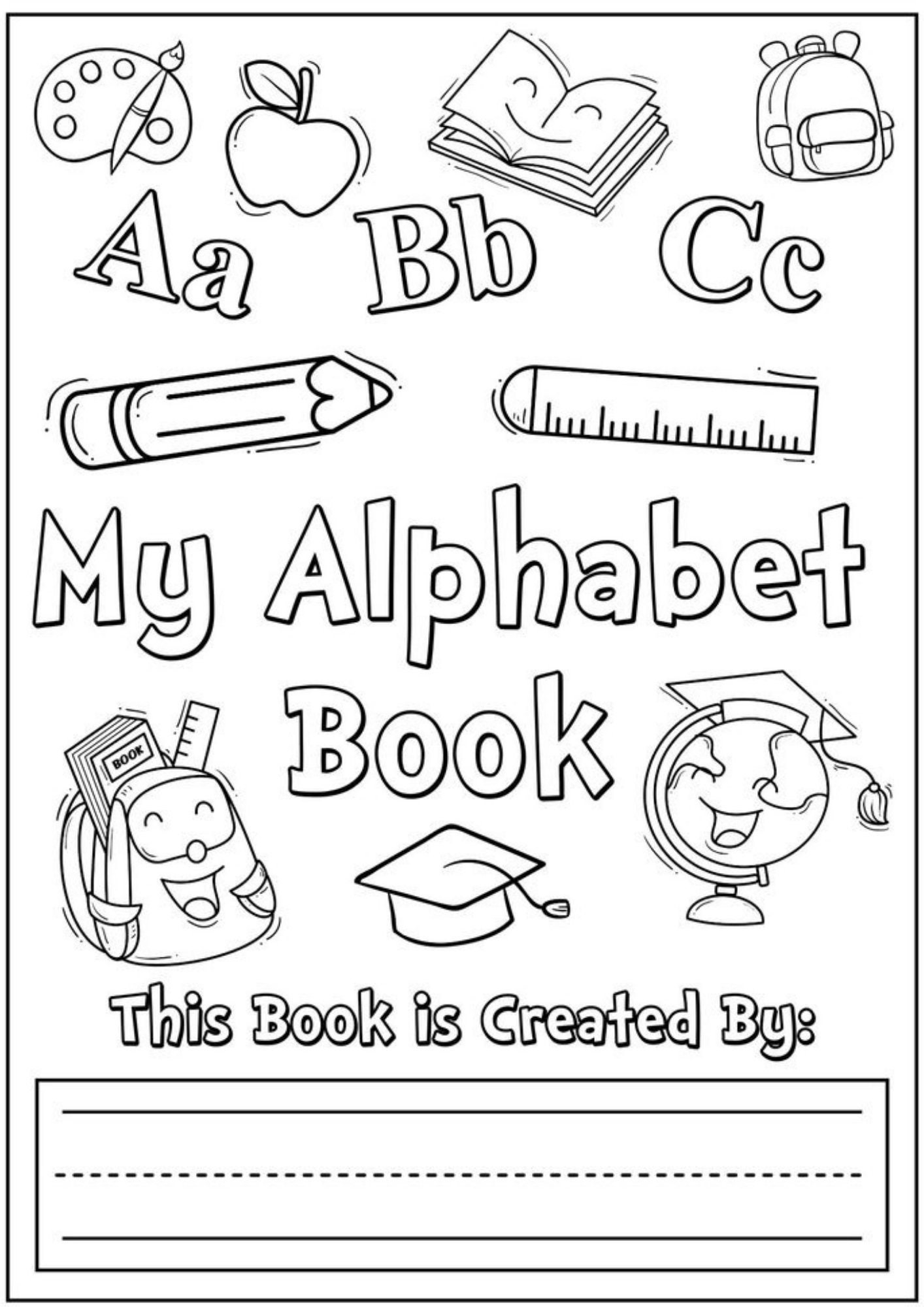 28 Printable Pages Alphabet Book Coloring Book Educational Digital for My Alphabet Book Cover Printable