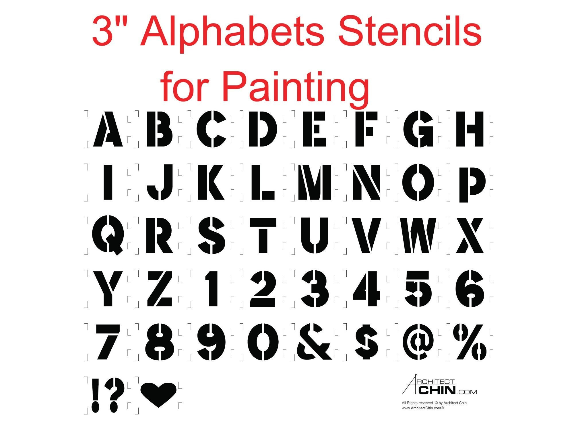 3 Inch Letter Stencils, Symbols, Numbers, Craft Stencils in 3 Inch Alphabet Stencils Printable