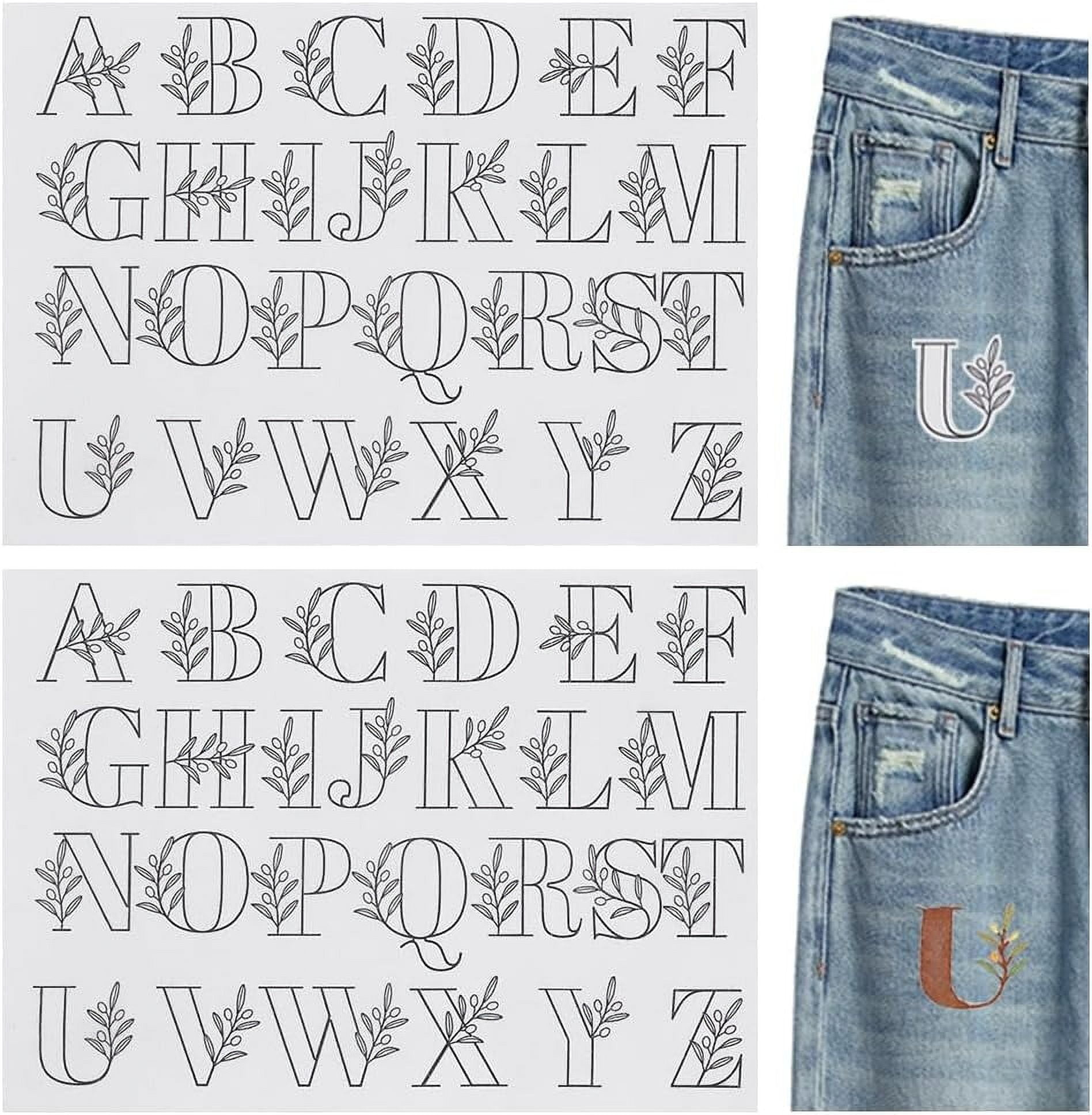 52Pcs Alphabet Water Soluble Hand Sewing Stabilizers 2 Sheet A-Z Letter Flower Pattern Pre-Printed Stitch Embroidery Stencils For Carves Shirts Coats in Stensil For Embroidery For Towels Printable with Alphabet