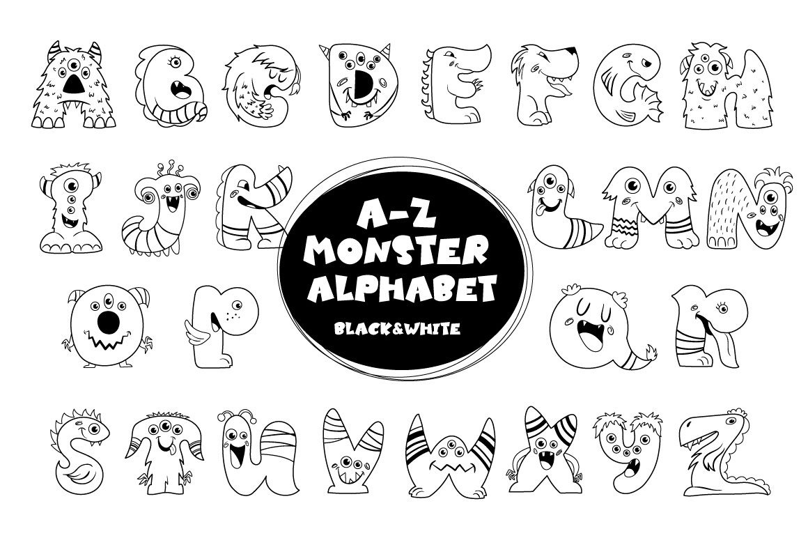 A-Z Monster Alphabetmallinka | Thehungryjpeg throughout Printable Monster Alphabet Letters