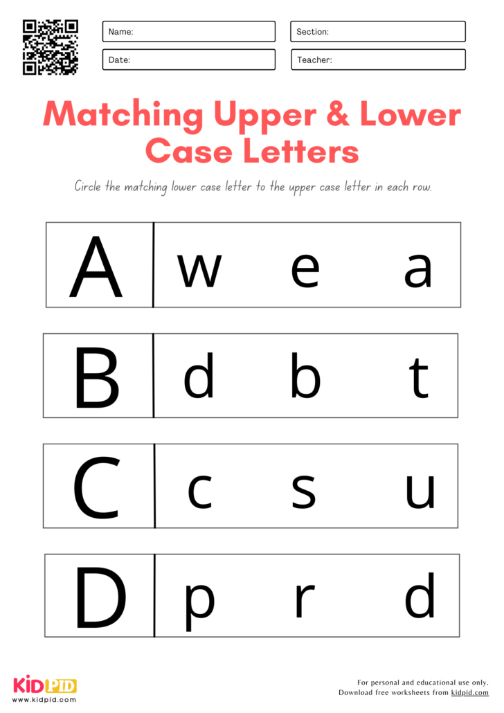 Printable Alphabet Matching Worksheets