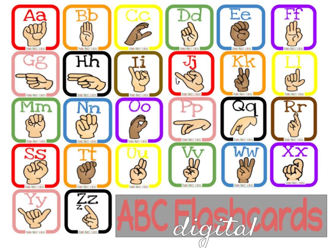 Abc Asl Flashcards Digital, Sign Language, Printable, Alphabet - Etsy for Asl Alphabet Printable Flashcards