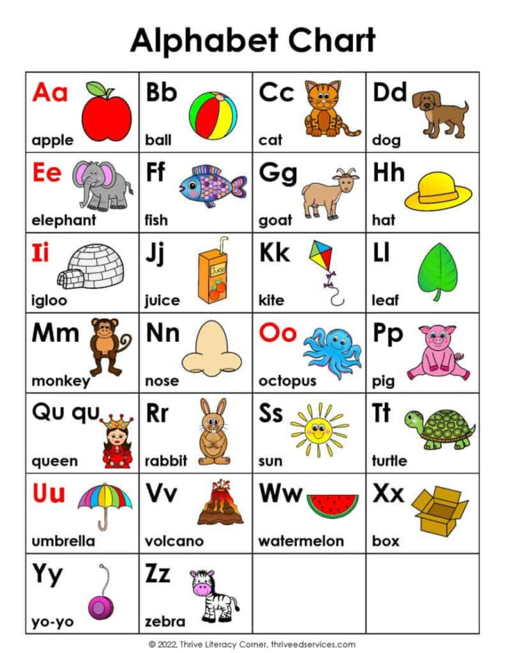 Printable Letters of the Alphabet with Pictures and Words