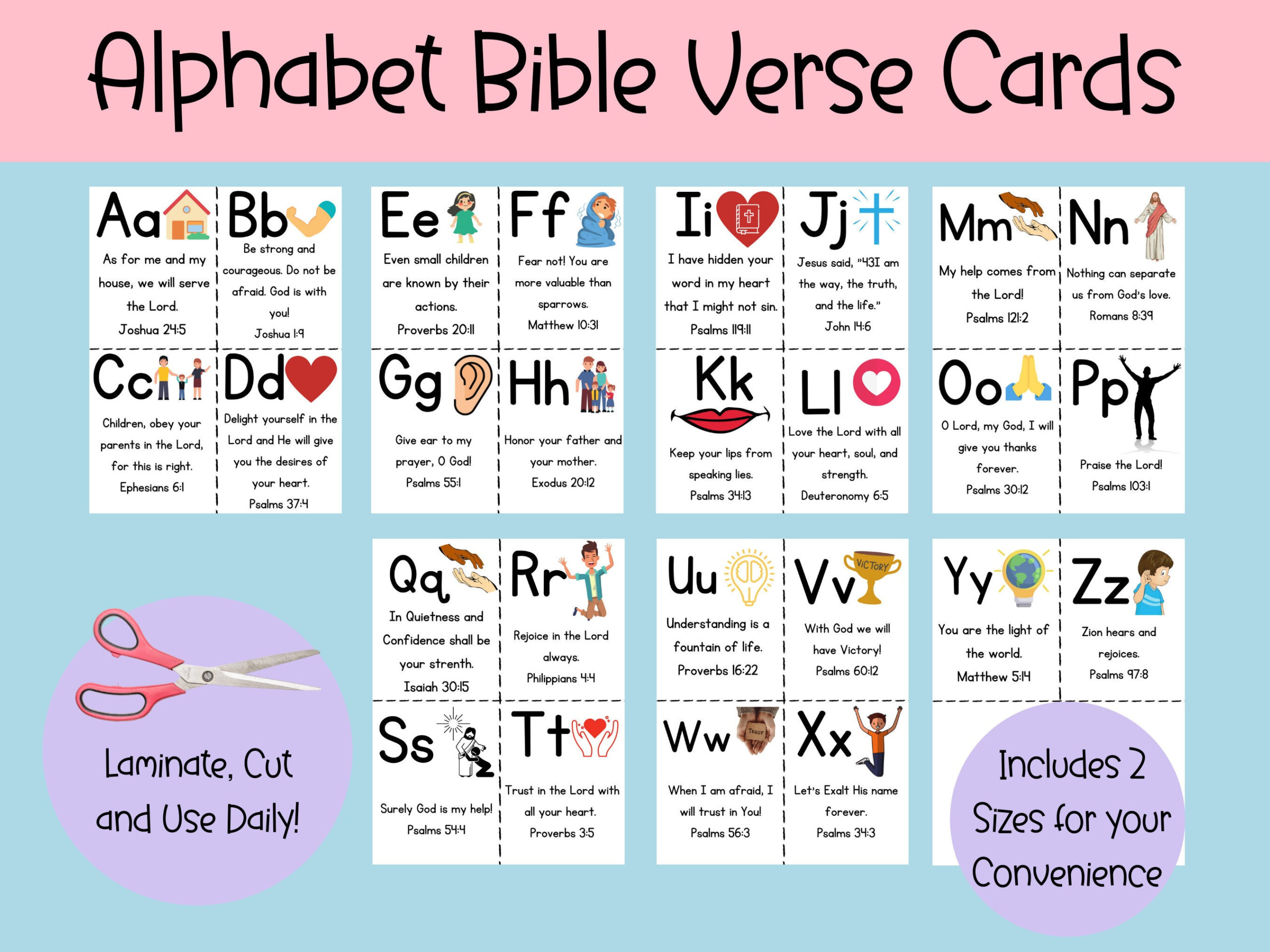 Alphabet Bible Verse Cards, Printable Abc Bible Flashcards in Printable Alphabet Bible Verses