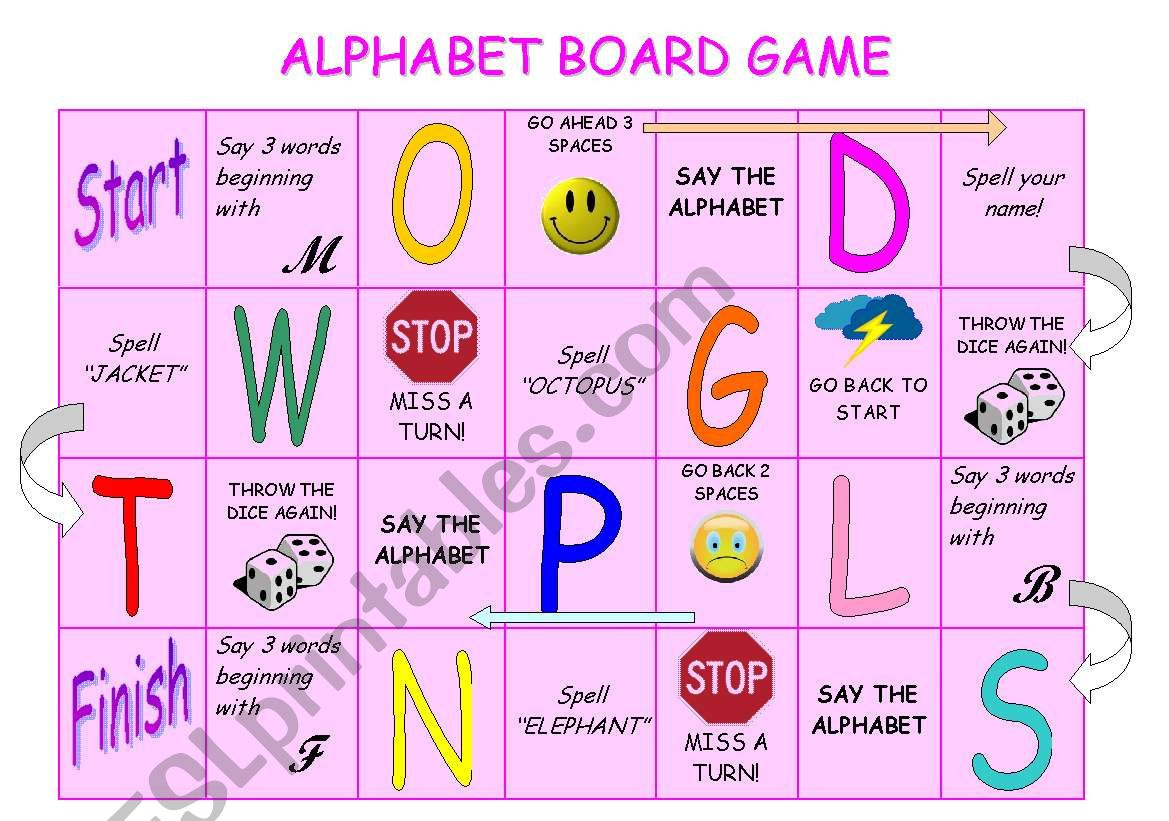 Alphabet Board Game - Esl Worksheetstefania.r pertaining to Printable Alphabet Board Game