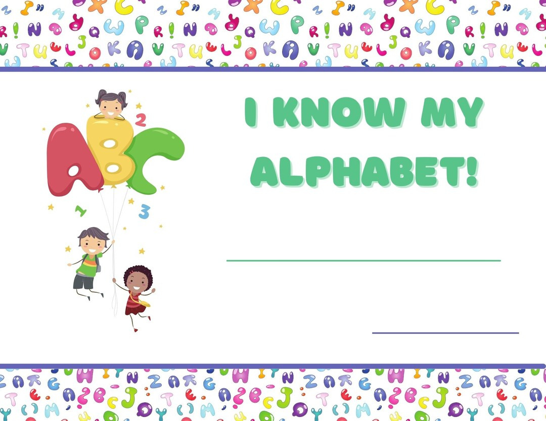 Alphabet Certificate - Etsy in I Know My Alphabet Certificate Free Printable