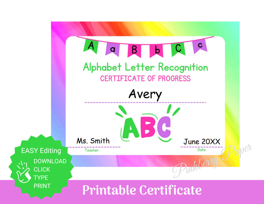 Alphabet Certificate Printable And Editable Certificates Classroom inside I Know My Alphabet Certificate Free Printable