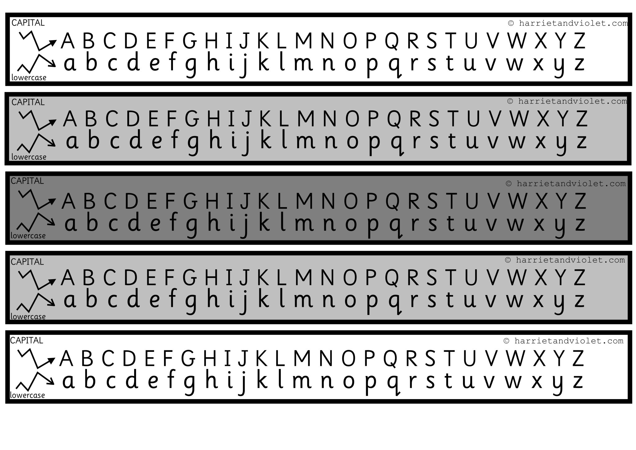 Alphabet Chart (Alphabet Strip) Capital &amp;amp; Lower Case Grey Scale throughout Free Printable Printable Alphabet Strip