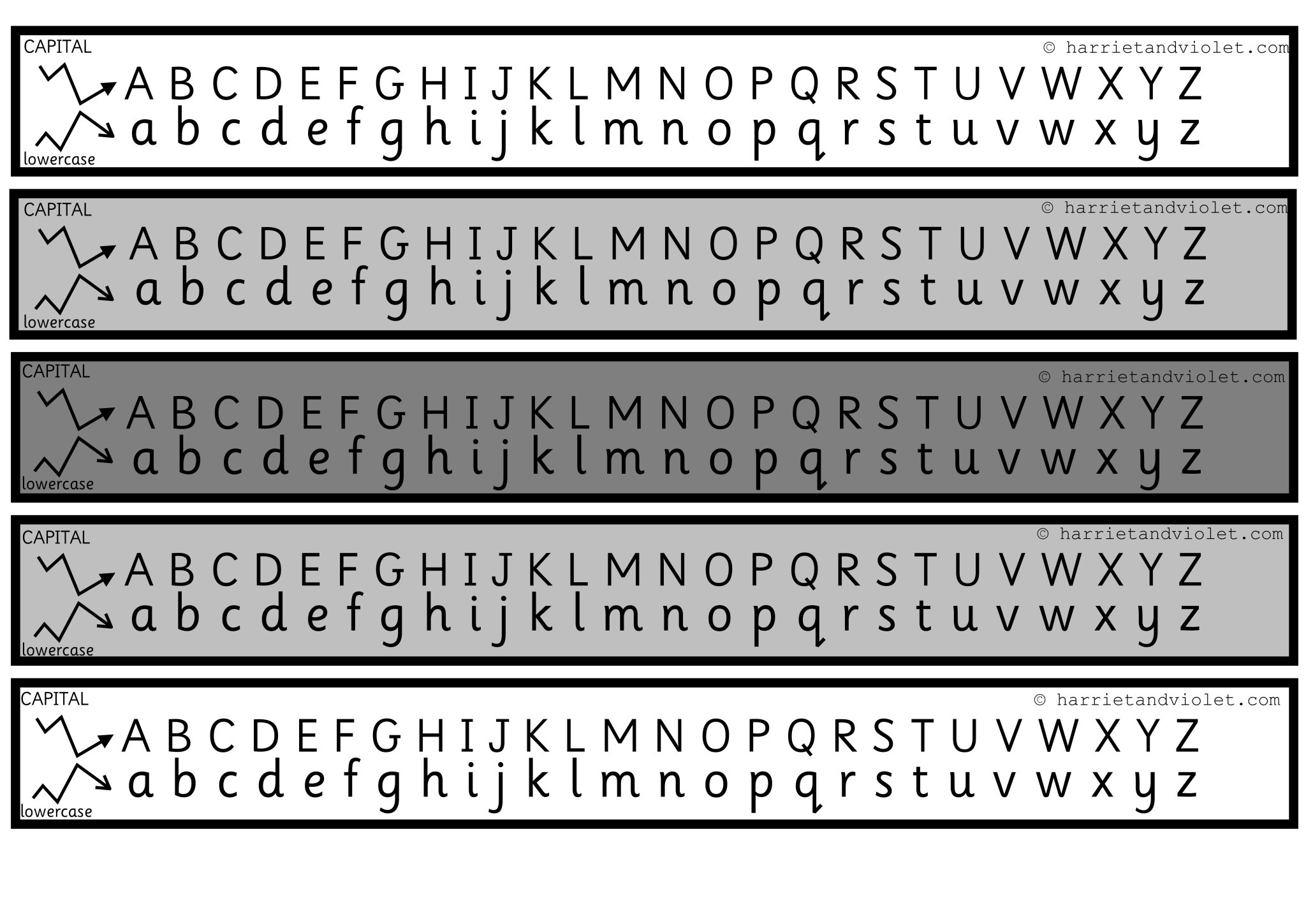 Alphabet Chart (Alphabet Strip) Capital &amp;amp; Lower Case Grey Scale with Lower Case Alphabet Strip Printable Free