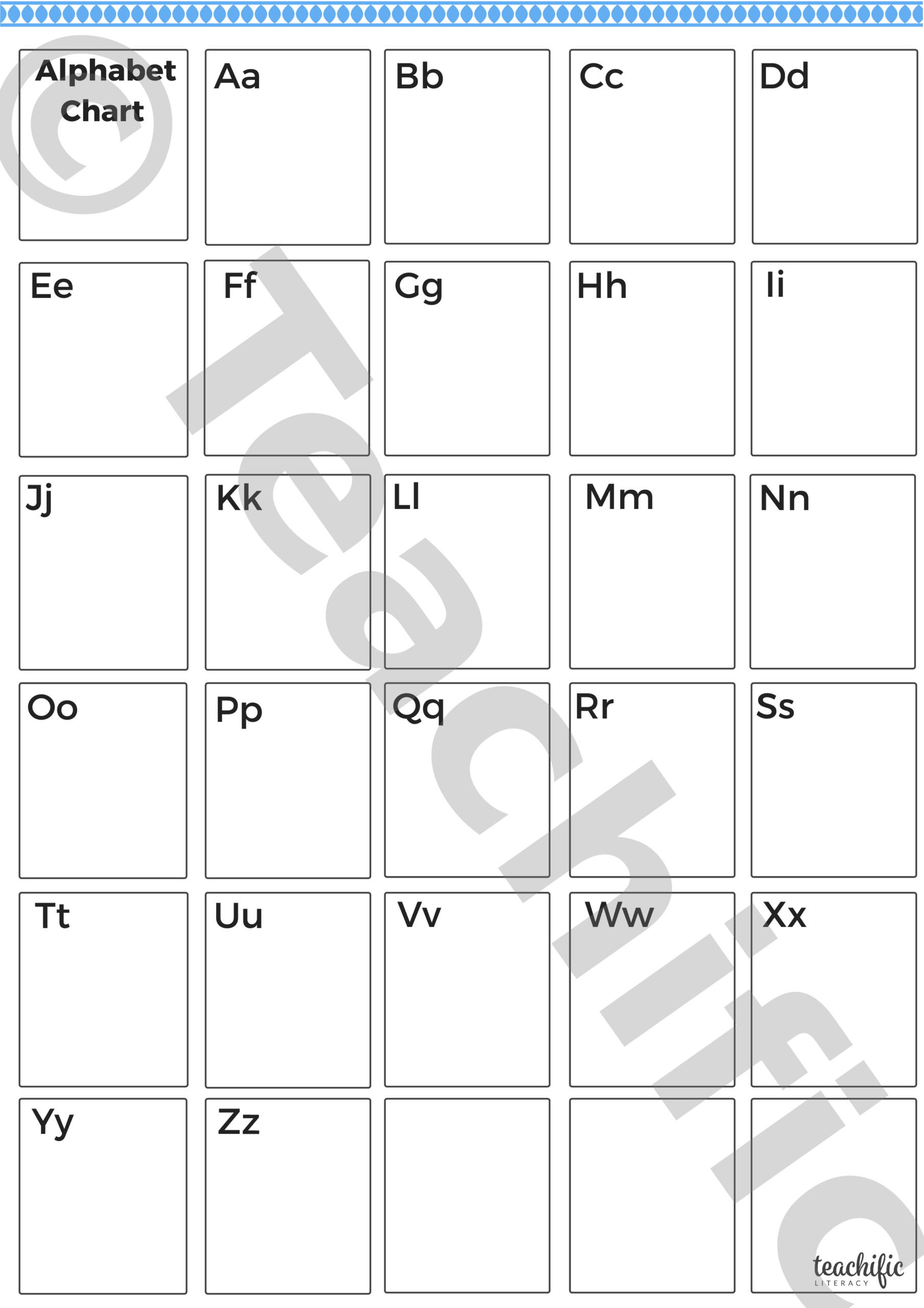 Alphabet Chart: Uppercase And Lowercase | Teachific in Blank Alphabet Chart Printable