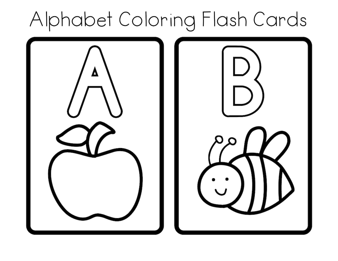 Alphabet Coloring Flash Cards - Etsy in Alphabet Flash Cards Printable Black And White