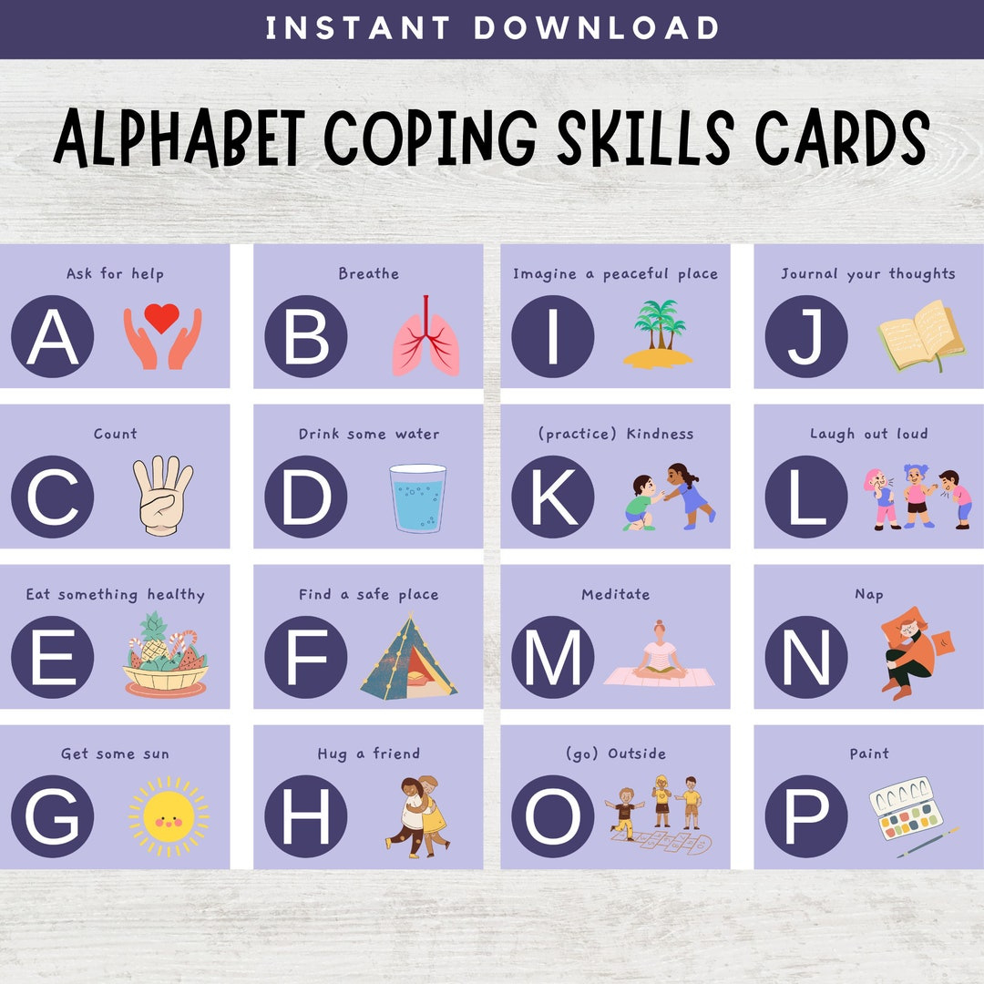 Alphabet Coping Skills Cards, Self Regulating Cards, Mindfulness, Calm Corner, School Counselor, Homeschooling, Self Care Printable For Kids - Etsy intended for Coping Skills Alphabet Printable