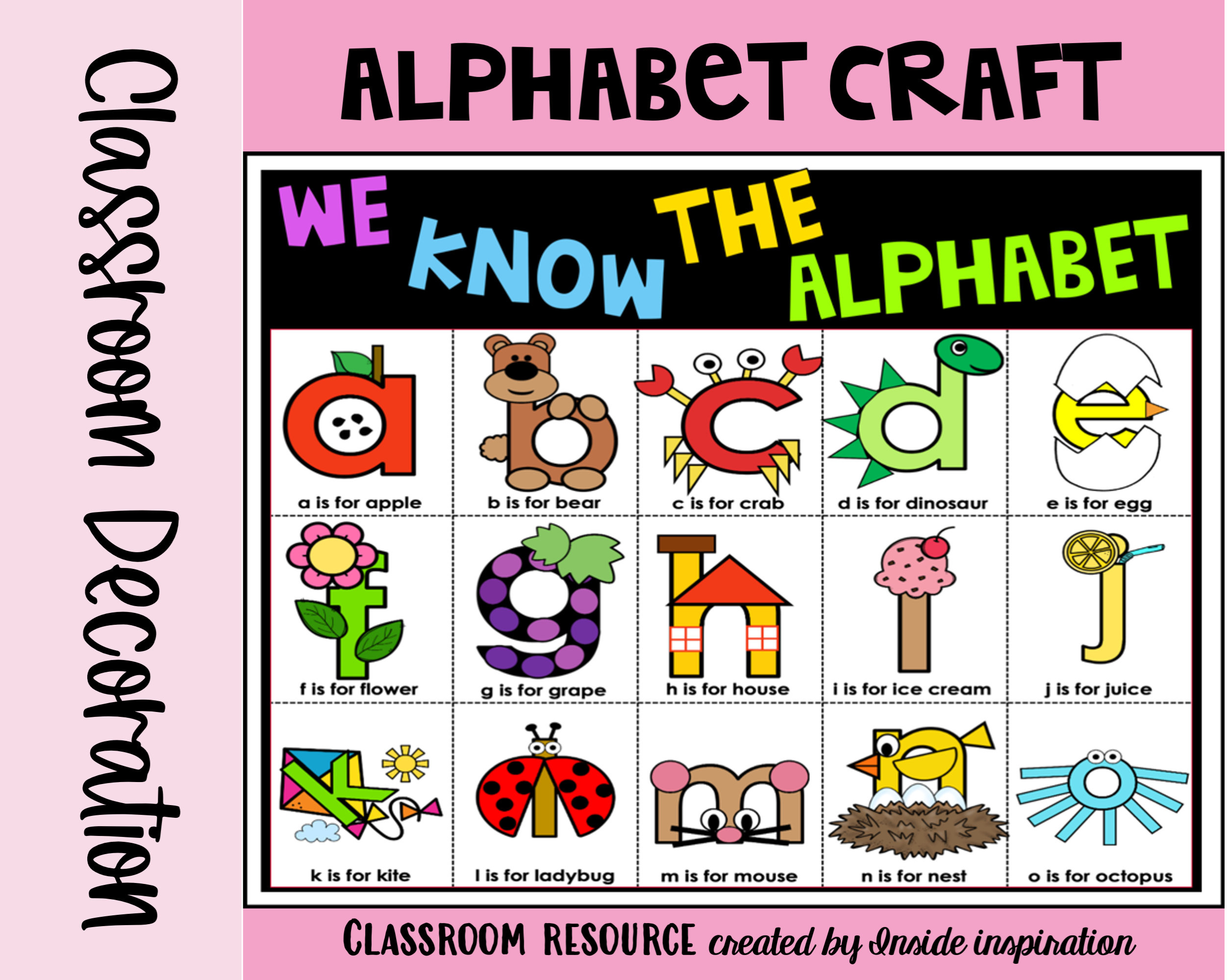 Alphabet Letter Crafts Printables Lower Case Letters A-Z Bulletin in A to Z Alphabet Crafts Printable