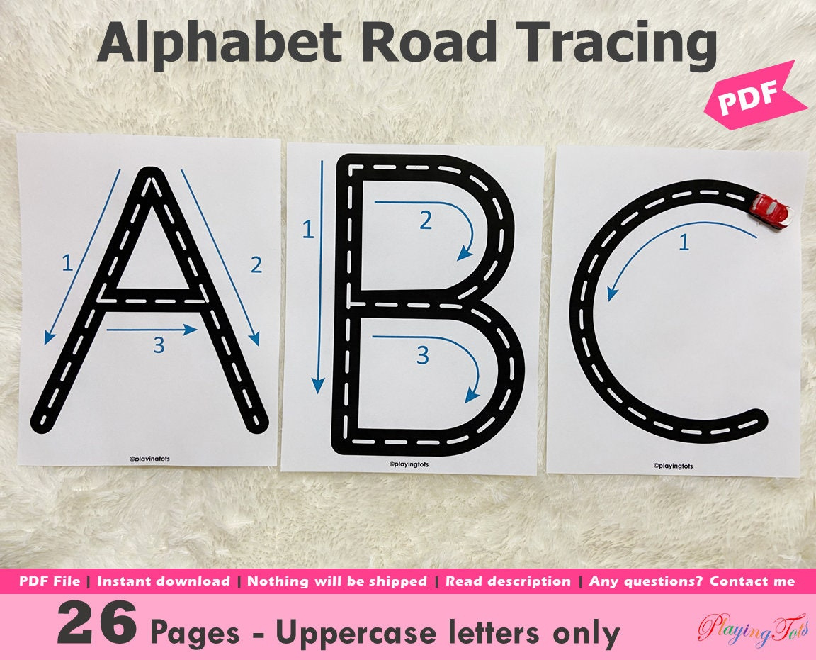 Alphabet Tracing Road Mats Printable, Uppercase Letters Writing throughout Road Letters Alphabet Printable