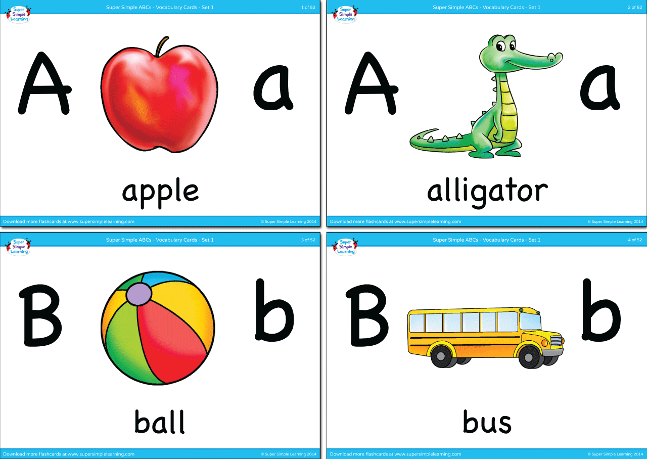 Alphabet Vocabulary Flashcards - Set 1 - Super Simple in Printable Alphabet with Pictures and Words