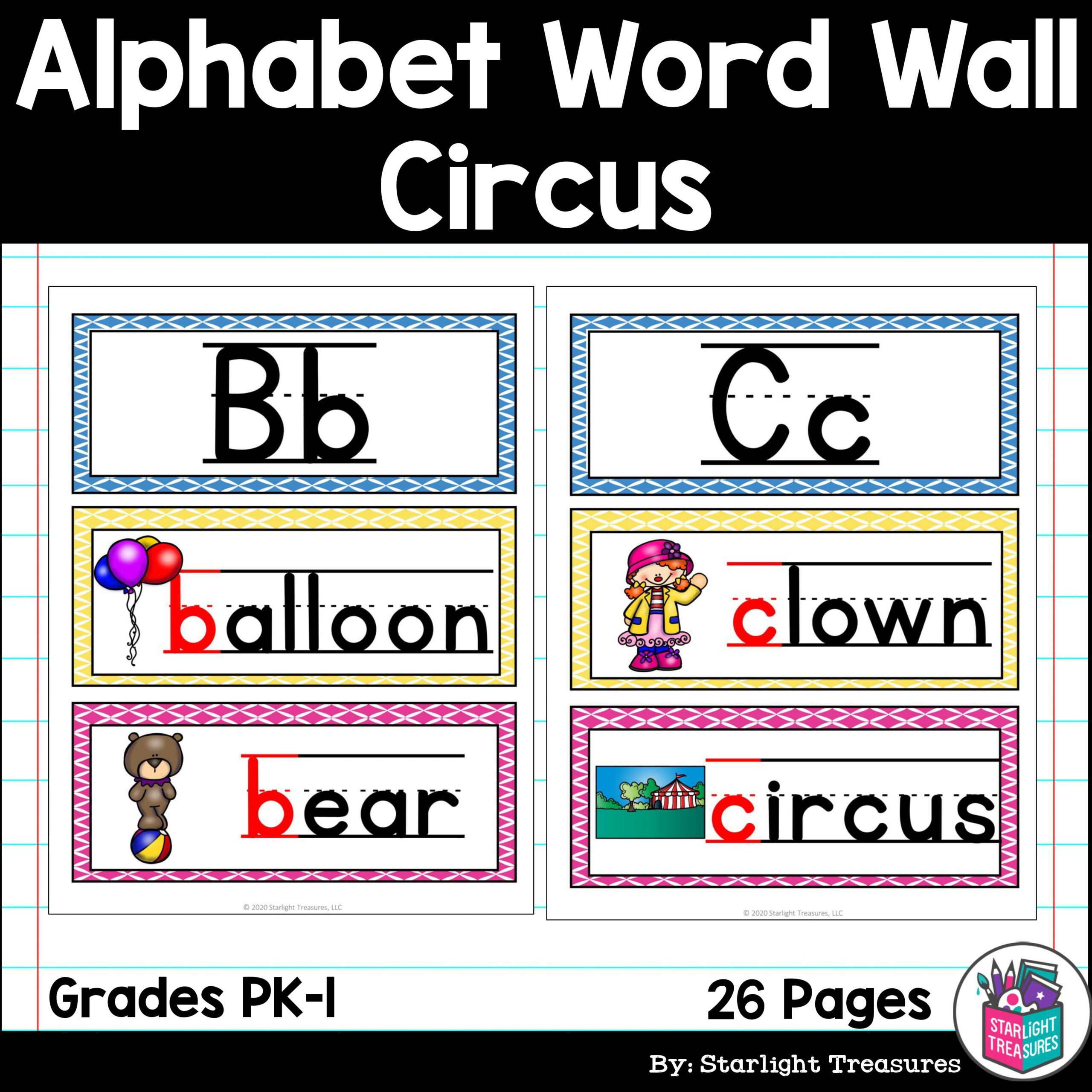 Alphabet Word Wall - Circus - A-Z Word Wall - Freebie - Classful inside Free Printable Alphabet Letters For Word Wall