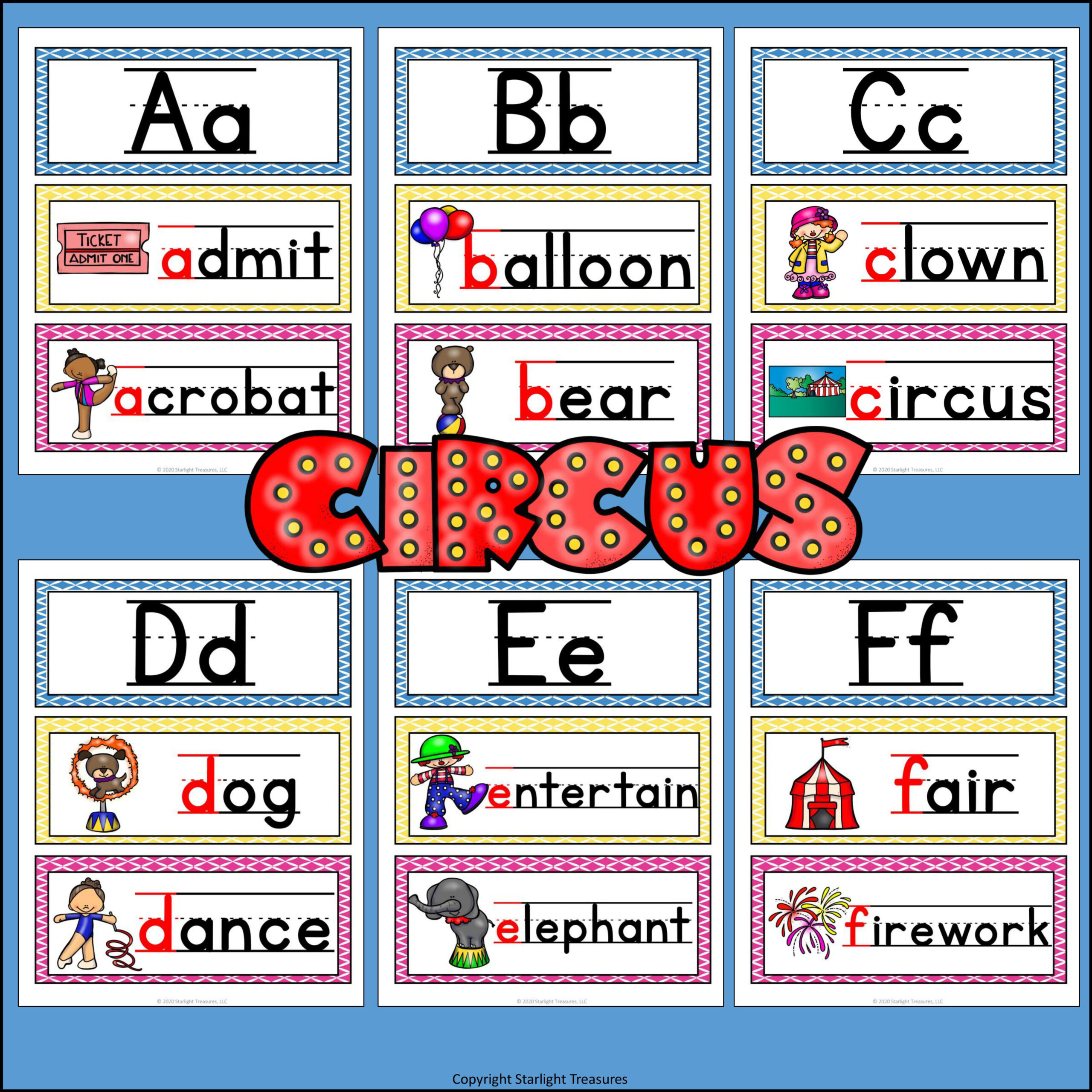 Alphabet Word Wall - Circus - A-Z Word Wall - Freebie - Classful within Printable Alphabet Letters with Pictures For Word Wall