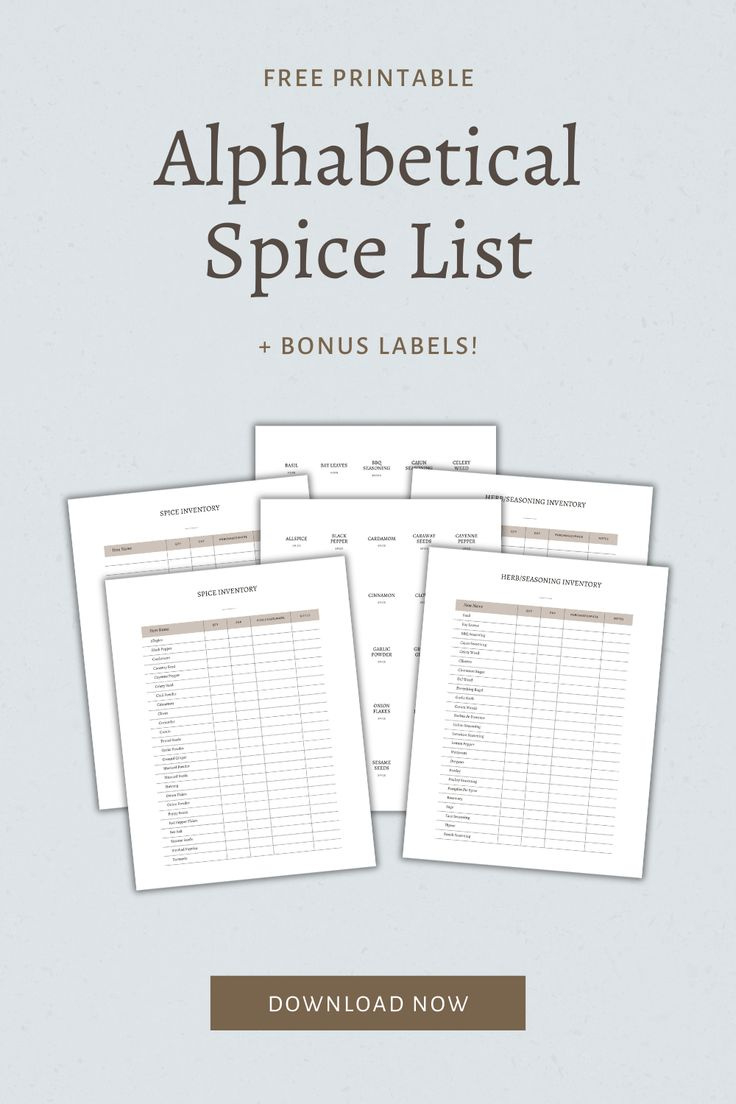 Alphabetical Spice List Printable + Bonus Labels | List Of Spices with regard to Alphabetical Spice List Printable