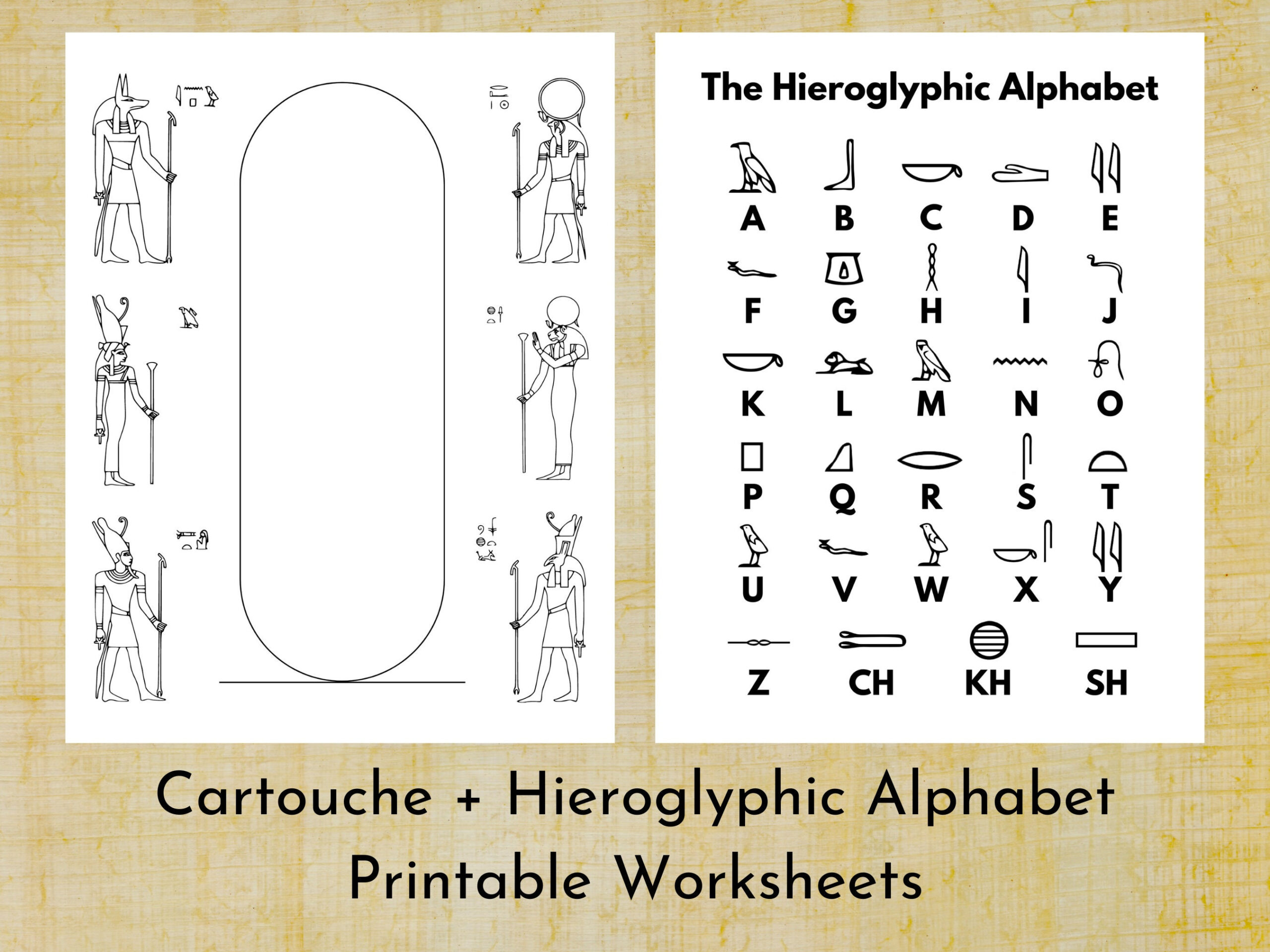 Ancient Egyptian Hieroglyphic Alphabet Cartouche Printable regarding Egyptian Hieroglyphs Alphabet Printable