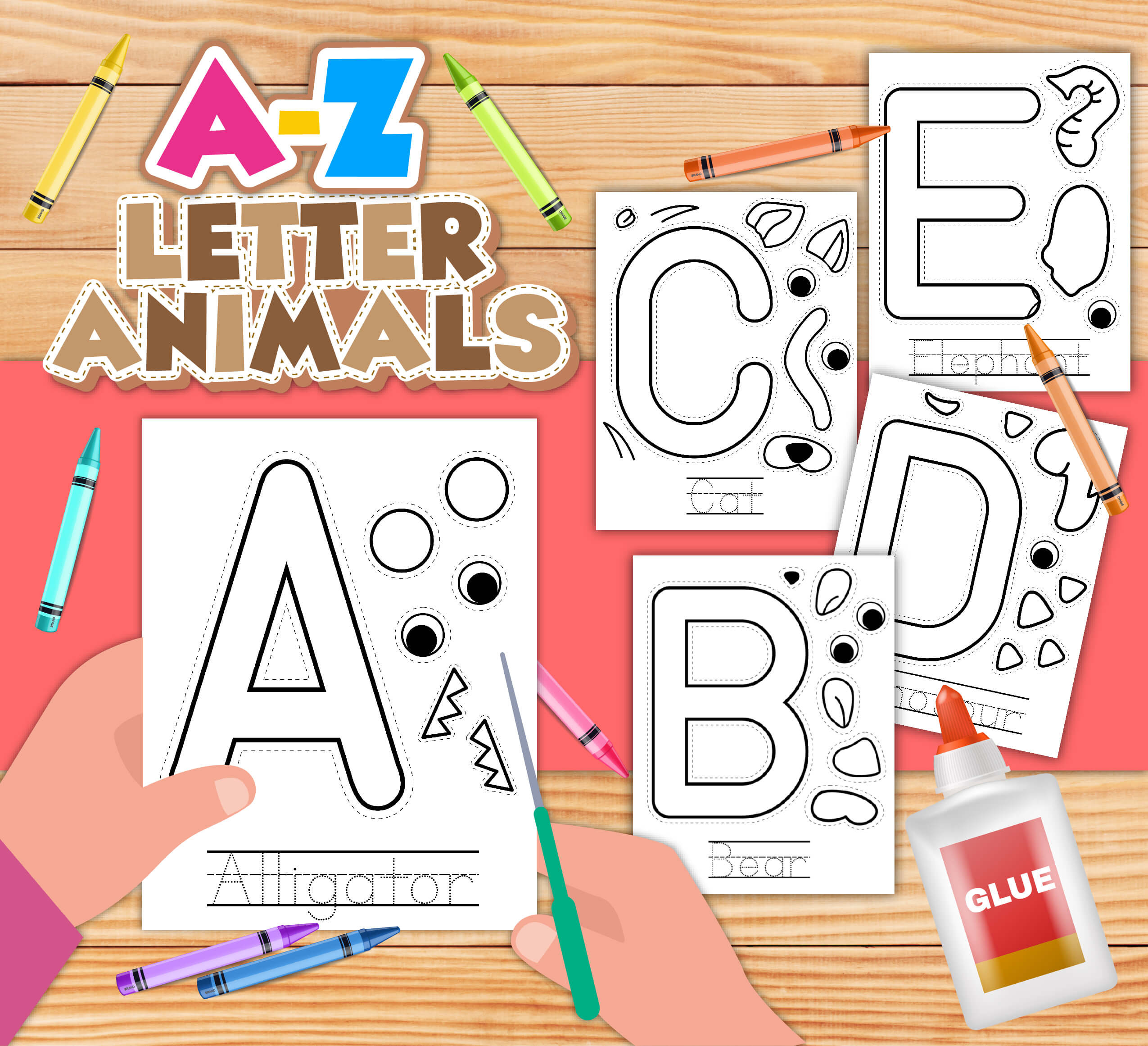 Animal Letter Crafts throughout Alphabet Animals Printable Craft