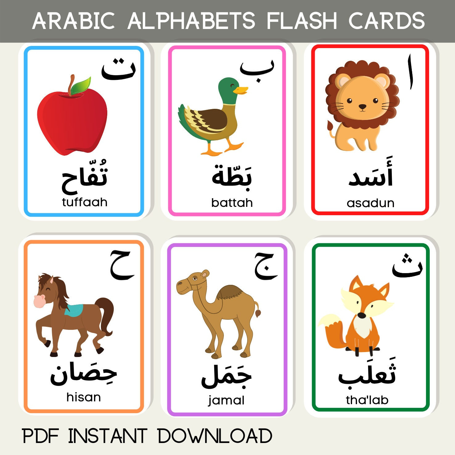 Arabic Alphabet Educational Flash Cards Learning Islamic Quran intended for Arabic Alphabet Cards Printab