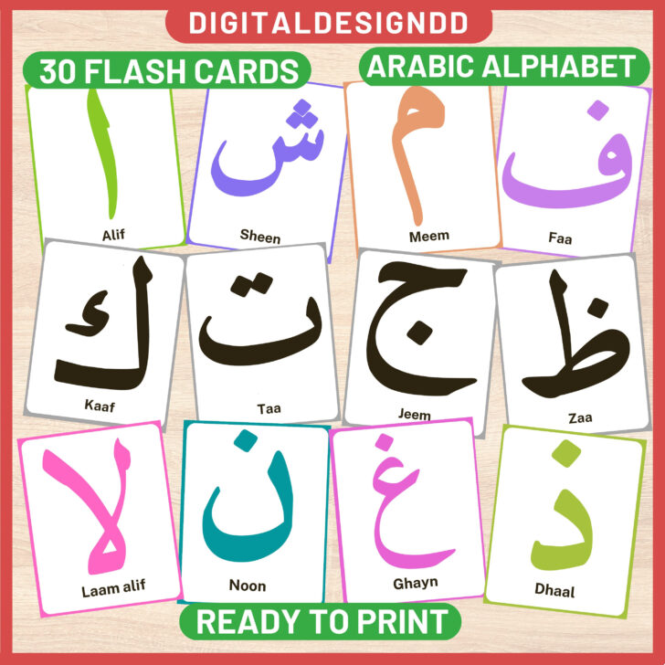 Arabic Alphabet with Pictures Flashcards Printable