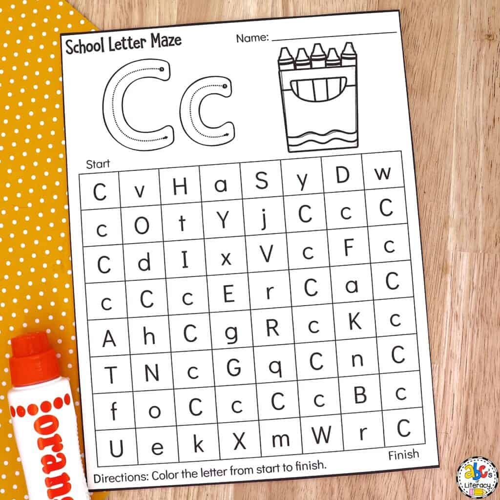 Back To School Letter Maze Worksheets in Alphabet Maze Free Printable