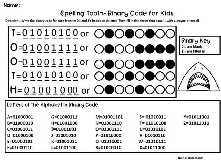 Printable Binary Code Alphabet