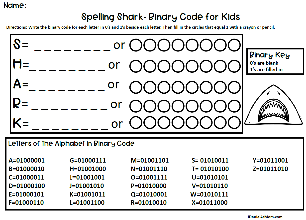 Binary Code For Kids- Spelling Shark Printables - Jdaniel4S Mom pertaining to Printable Binary Code Alphabet