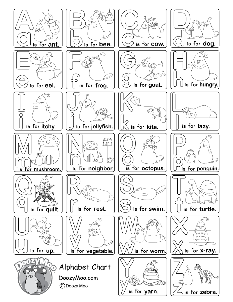 Black And White Alphabet Chart (Free Printable) - Doozy Moo throughout Free Printable Alphabet Chart Black and White