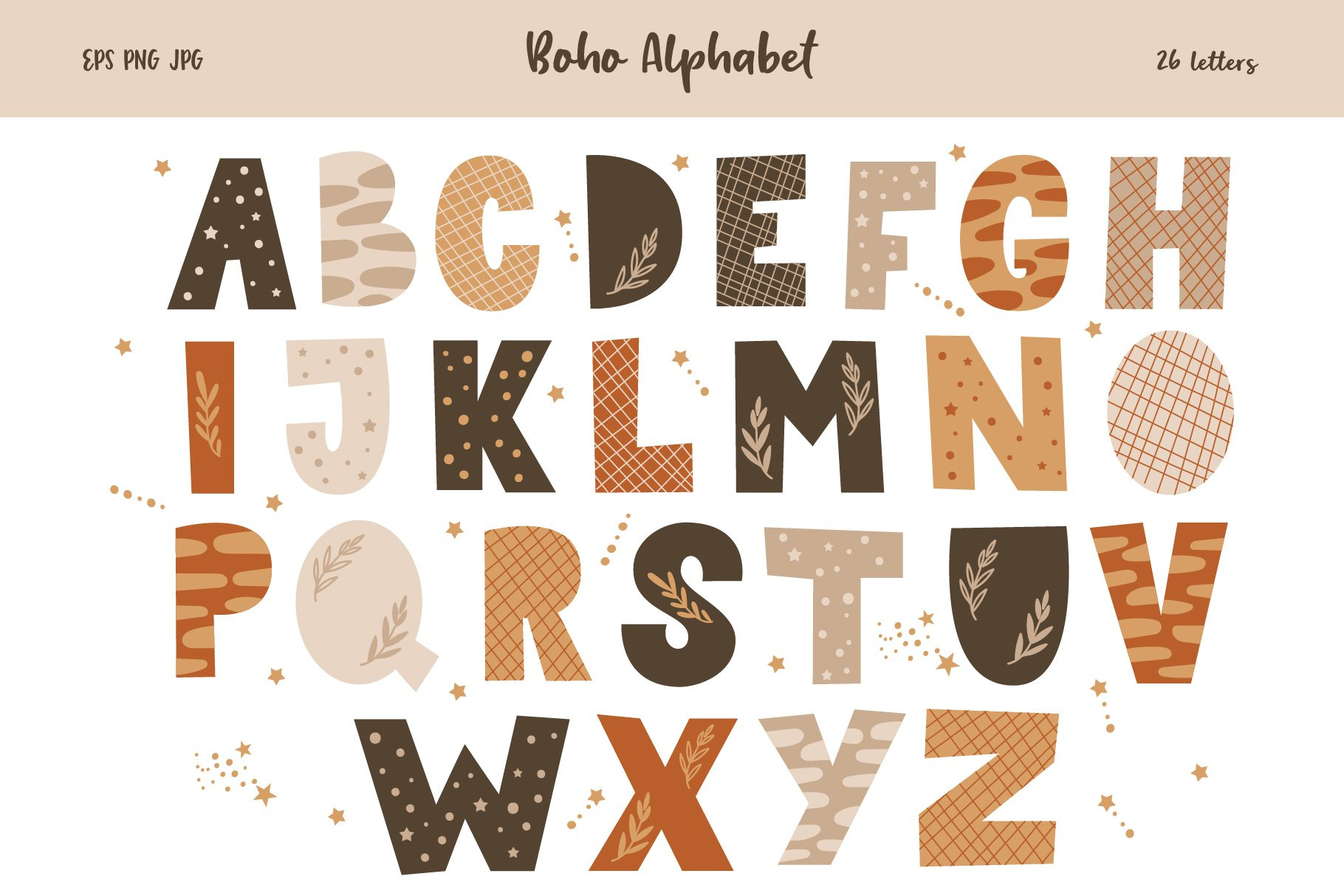 Boho Alphabet Letters, Printable Alphabet Clipart, (1255004) with Boho Alphabet Printable Free