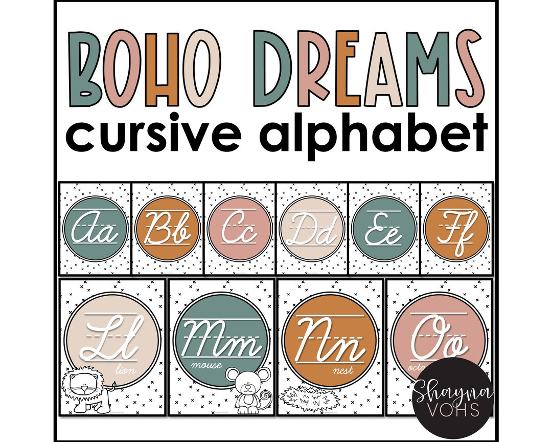 Boho Cursive Alphabet, Cursive Alphabet Posters, Neutral Cursive for Cursive Alphabet Printable Posters