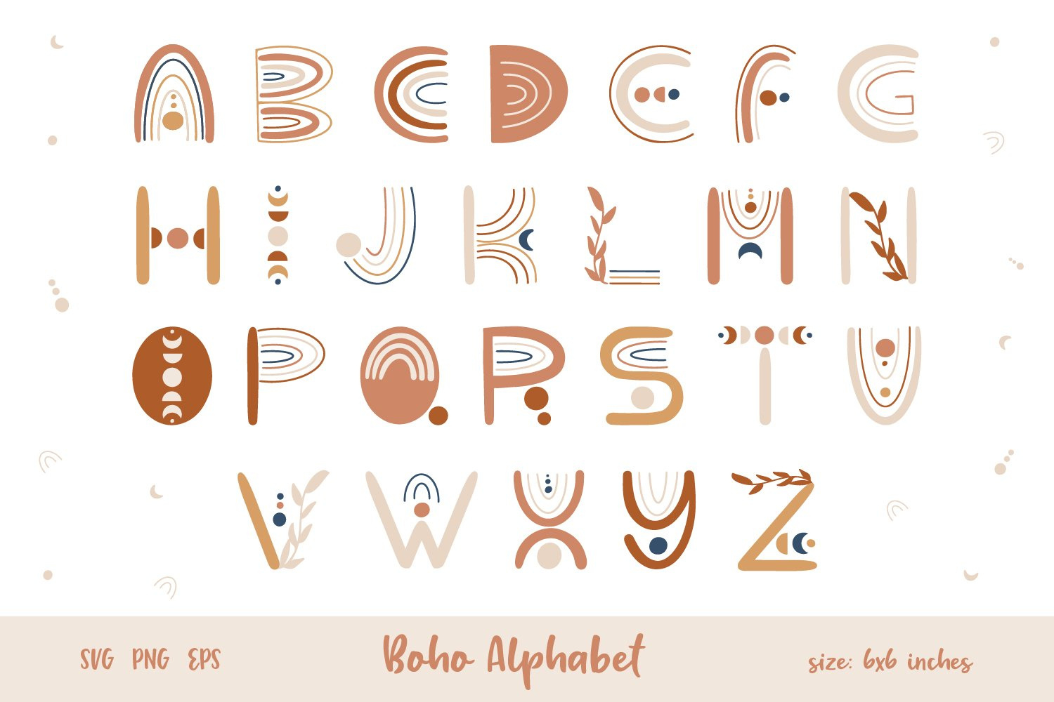 Boho Rainbow Alphabet Clipart, Printable Letter Set, Svg in Boho Alphabet Printable Free