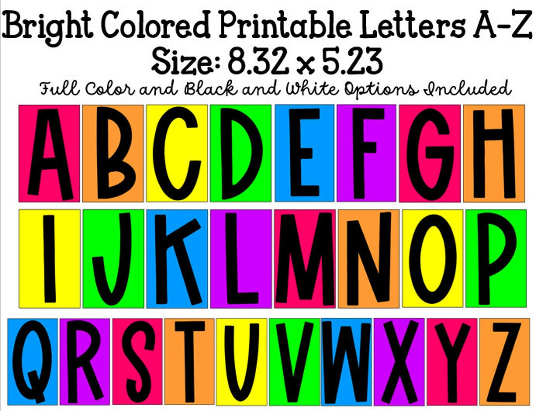 Bright Colored Printable Letters A-Z - Etsy within Printable Coloured Letters of the Alphabet