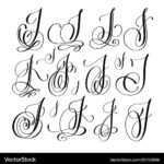 Calligraphy Lettering Script Font J Set Han Vector Image Inside Free Printable Cursive Alphabet Han