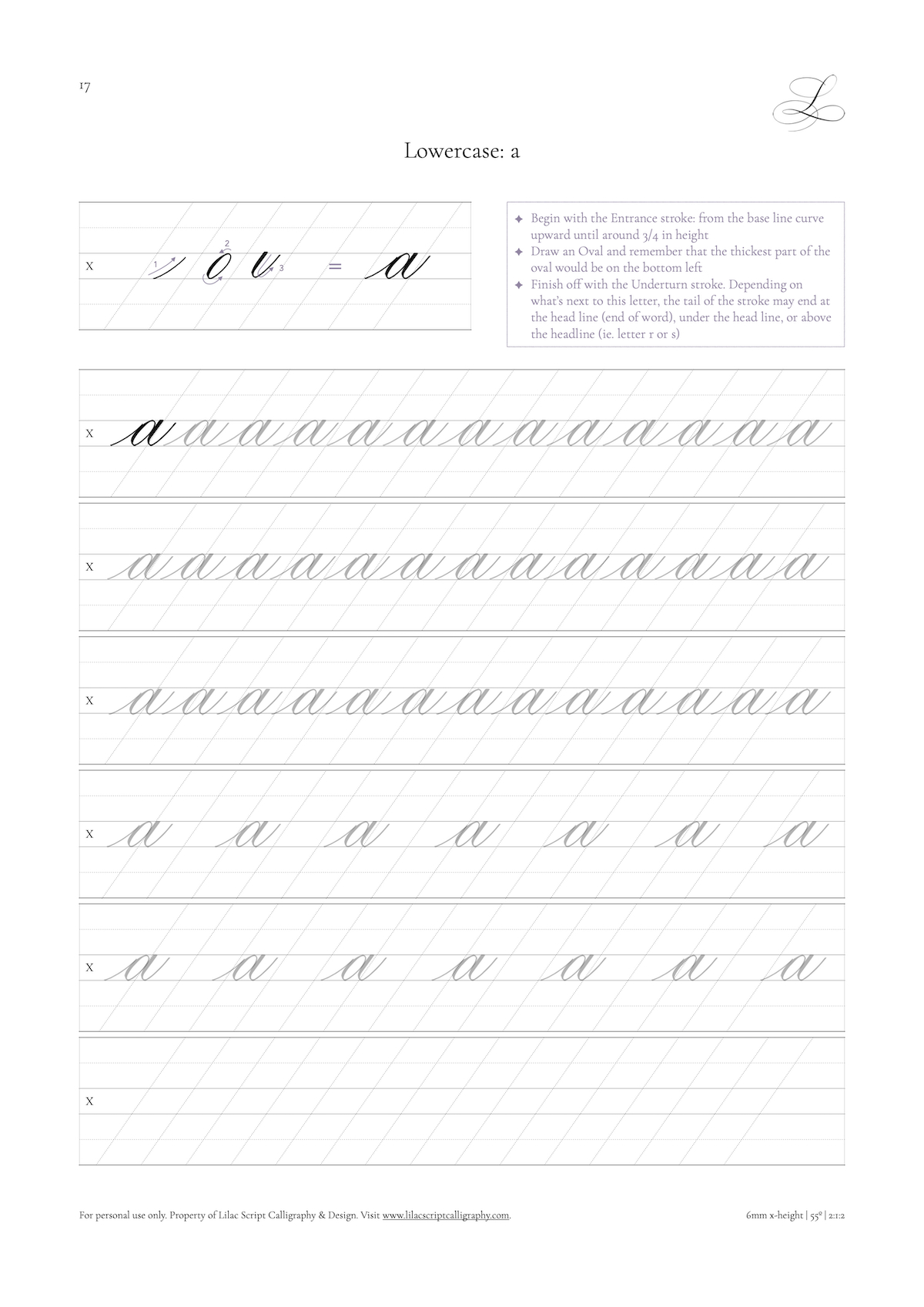 Calligraphy Worksheets And Other Resources | Lilac Script in Copperplate Calligraphy Alphabet Printable