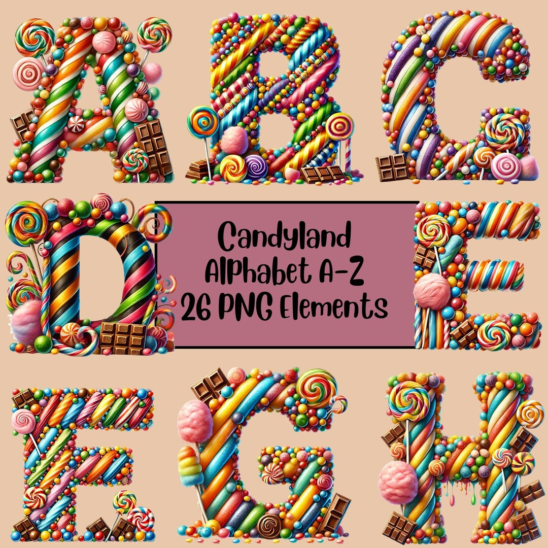 Candyland Alphabet Png Bundle, Candyland Clipart, Sweets Alphabet in Alphabet Candyland Letters Printable
