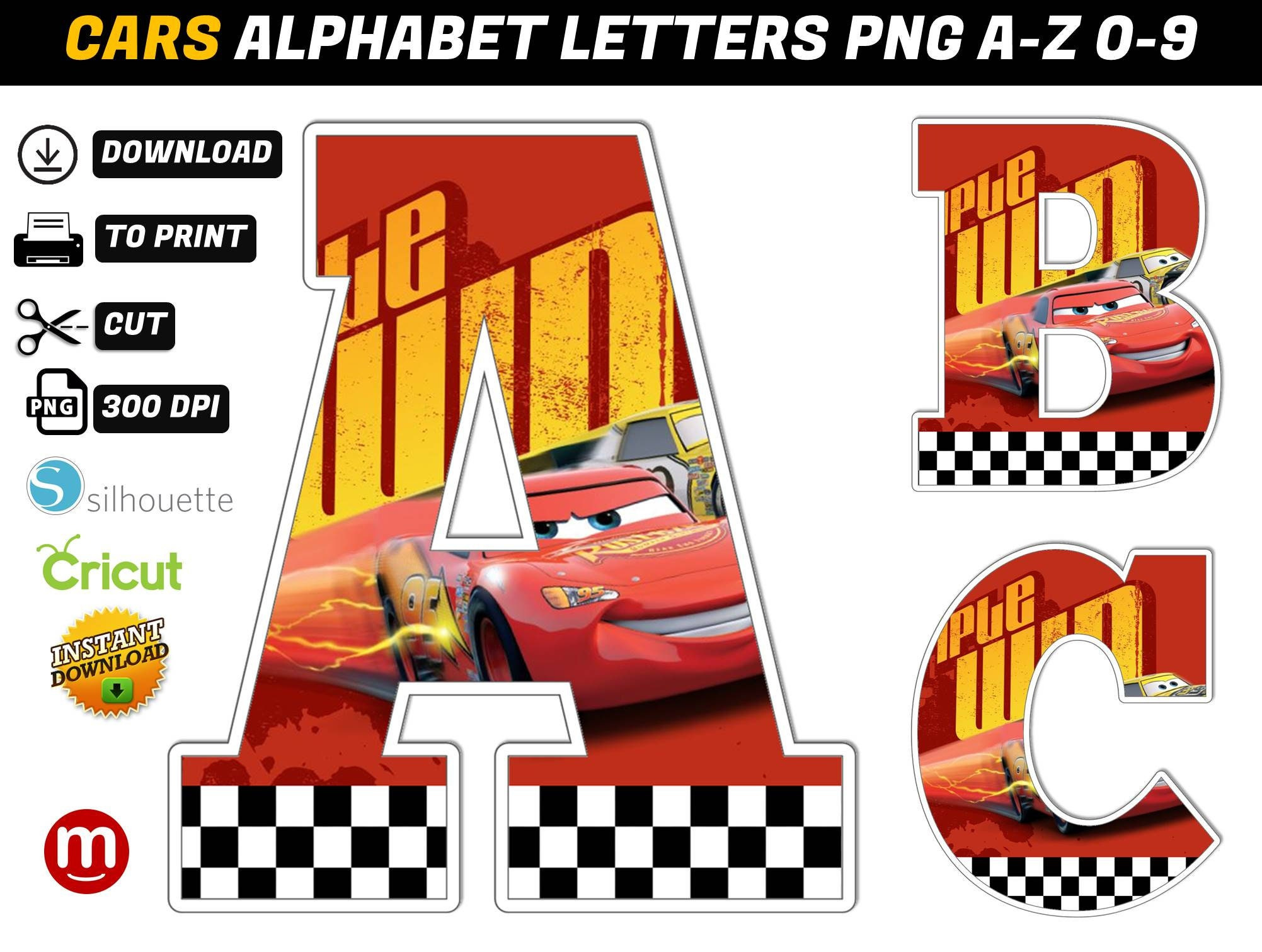 Cars Alphabet Png Cars Baby Shower Banner Cars Baby Shower for Printable Alphabet Lightning Mcqueen Letters