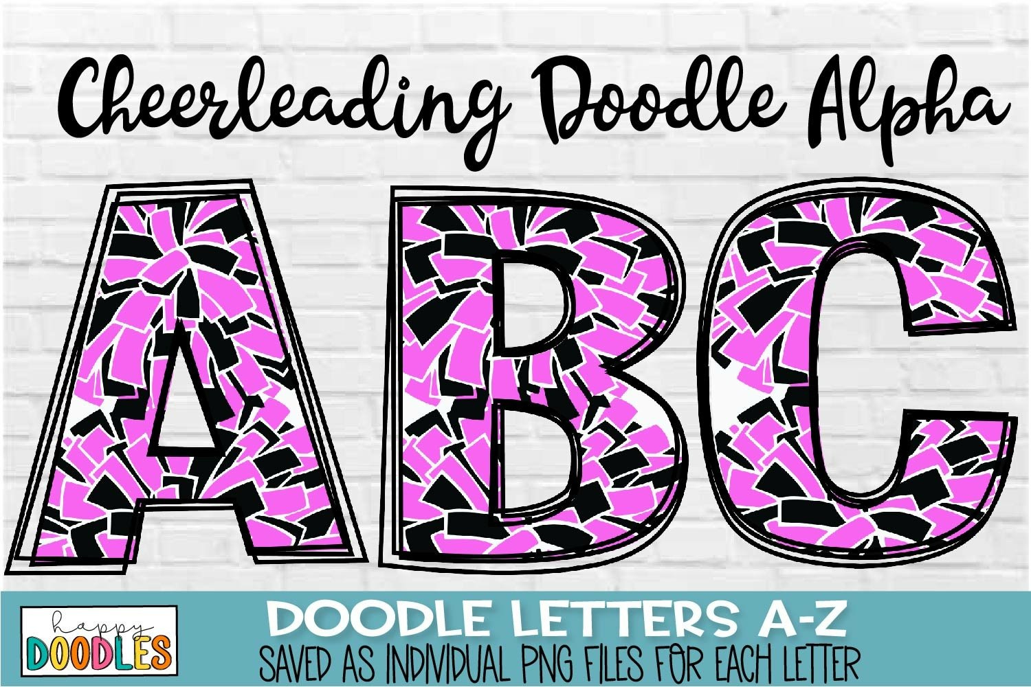 Cheer Pom Pom Doodle Letters | Sublimation Alpha Set with Pom Pom Alphabet Letters Printable