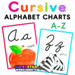 Cursive Alphabet Charts   Superstar Worksheets Throughout Printable Cursive Alphabet For Classroom