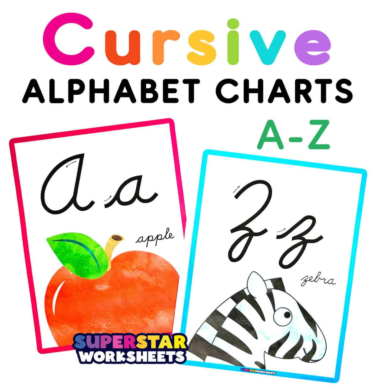 Cursive Alphabet Charts - Superstar Worksheets throughout Printable Cursive Alphabet For Classroom