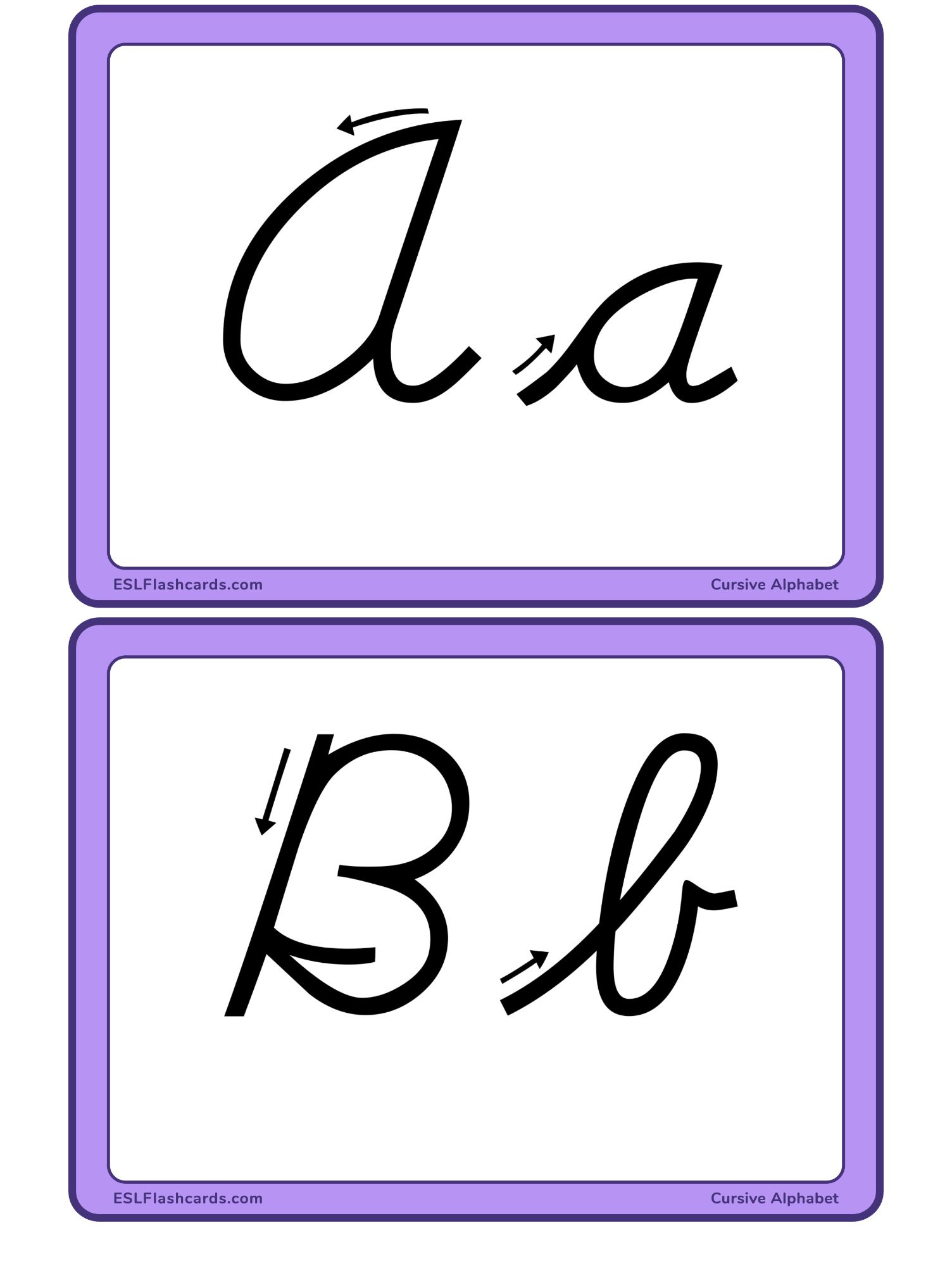 Cursive Alphabet – Esl Flashcards for Printable Cursive Alphabet For Classroom