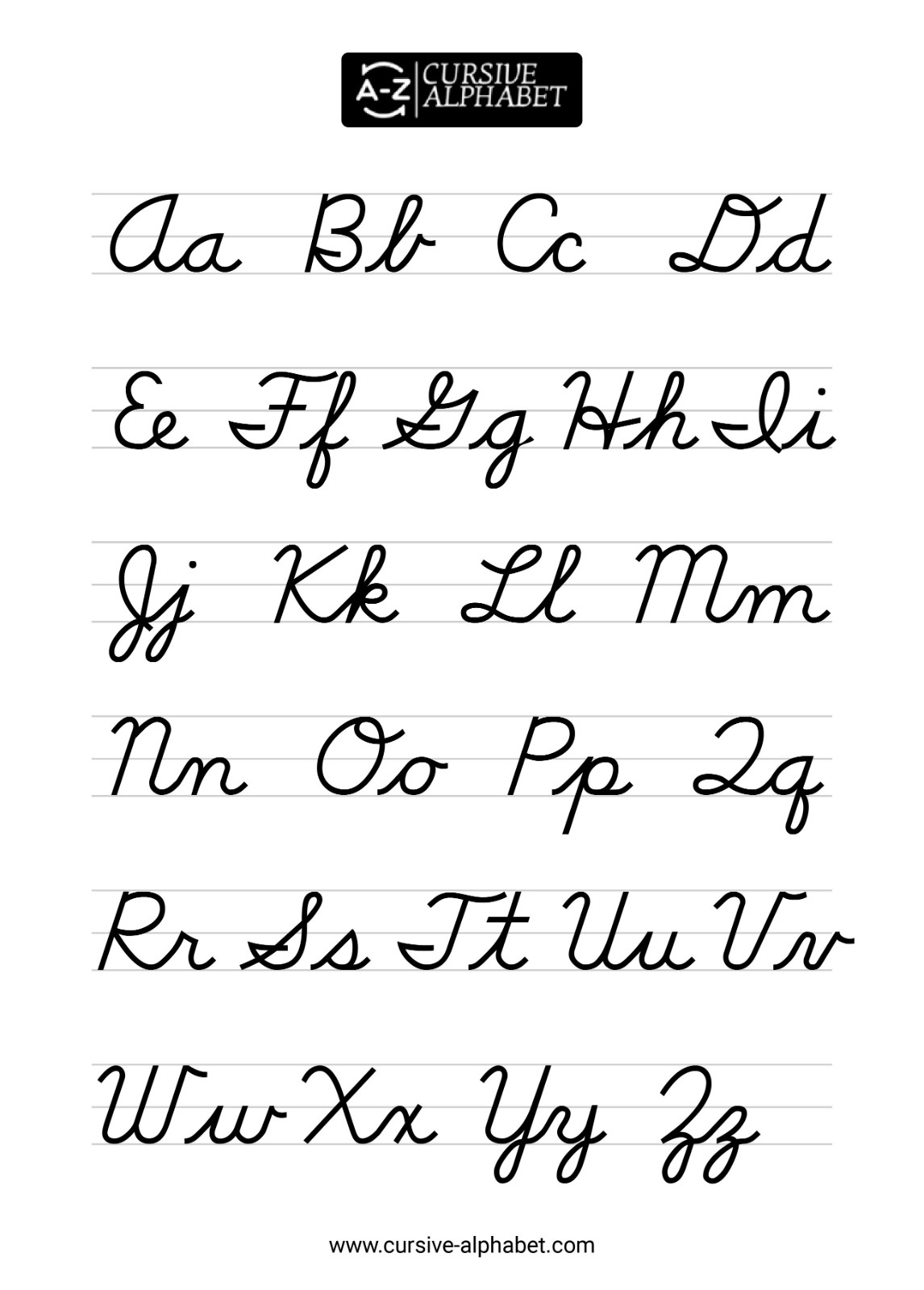 Cursive Alphabet Letters A To Z inside Lower Case and Upper Case Cursive Alphabet Printable