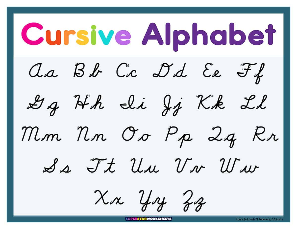 Cursive Alphabet - Superstar Worksheets for Cursive Alphabet Chart Printable Free